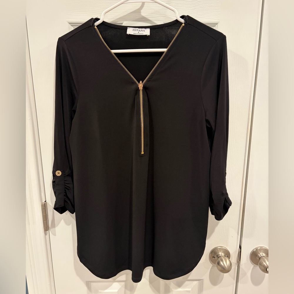Zenana Black Blouse with Gold Zipper